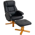 HOMCOM - Fauteuil relax inclinable pivotant avec repose-pied piètement bois clair synthétique noir - vignette
