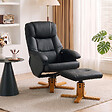 HOMCOM - Fauteuil relax inclinable pivotant avec repose-pied piètement bois clair synthétique noir - vignette