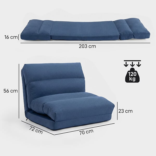 HOMCOM - Fauteuil convertible fauteuil paresseux grand confort inclinaison dossier multipositions 90°-180° tissu bleu - large