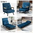 HOMCOM - Fauteuil convertible 3 en 1 chauffeuse lit dossier réglable coussin accoudoirs bois velours bleu - vignette