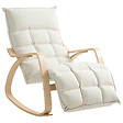 HOMCOM - Fauteuil à bascule style nordique repose-pieds ajustable épais coussin blanc cassé bois clair cintré - vignette