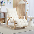 HOMCOM - Fauteuil à bascule style nordique repose-pieds ajustable épais coussin blanc cassé bois clair cintré - vignette