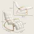 HOMCOM - Fauteuil à bascule style nordique repose-pieds ajustable épais coussin blanc cassé bois clair cintré - vignette