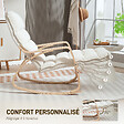 HOMCOM - Fauteuil à bascule style nordique repose-pieds ajustable épais coussin blanc cassé bois clair cintré - vignette
