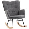 HOMCOM - Fauteuil à bascule rocking chair design - structure acier piètement bois tissu effet laine bouclé anthracite - vignette