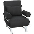 HOMCOM - Fauteuil chauffeuse canapé-lit convertible inclinable 1 place grand confort coussin lombaires accoudoirs piètement métal lin noir - vignette