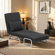 HOMCOM - Fauteuil chauffeuse canapé-lit convertible inclinable 1 place grand confort coussin lombaires accoudoirs piètement métal lin noir - vignette