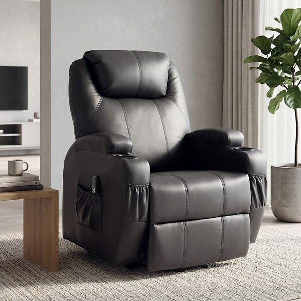 HOMCOM - Fauteuil releveur électrique inclinable repose-pied relevable télécommande noir - large