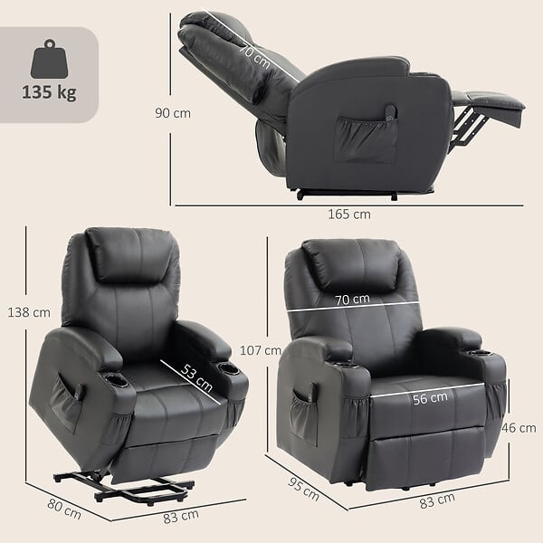 HOMCOM - Fauteuil releveur électrique inclinable repose-pied relevable télécommande noir - large