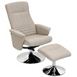 HOMCOM - Fauteuil relax style contemporain - pivotant, dossier inclinable, repose-pied - piètement acier chromé tissu beige - vignette