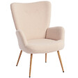 HOMCOM - Fauteuil bouclette design à oreilles piètement métal effet bois beige - vignette