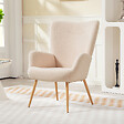 HOMCOM - Fauteuil bouclette design à oreilles piètement métal effet bois beige - vignette