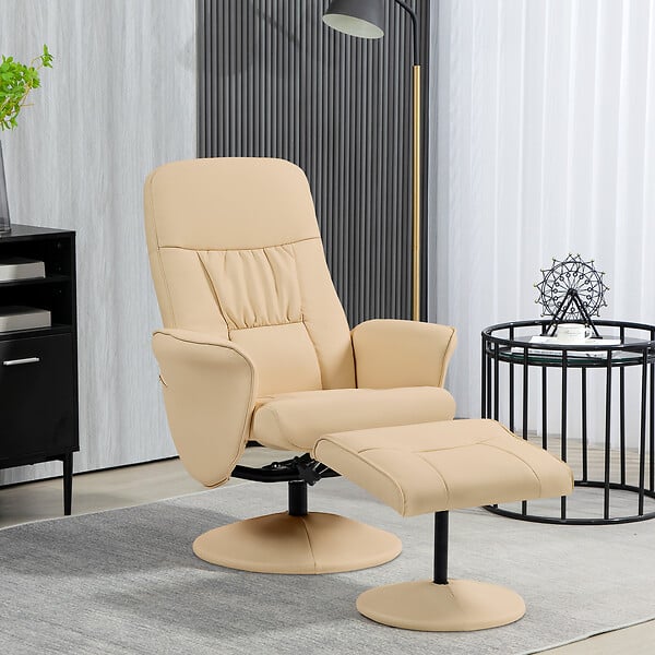 HOMCOM - Fauteuil relax inclinable pivotant style contemporain avec repose-pied revêtement synthétique beige - large
