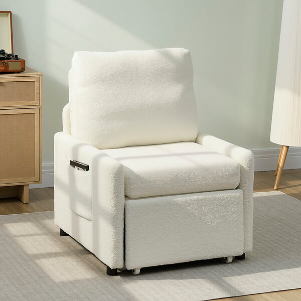 HOMCOM - Fauteuil convertible design bouclette crème - large