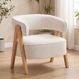HOMCOM - Fauteuil relax design bouclette - dossier enveloppant grand confort - bois blanc - vignette