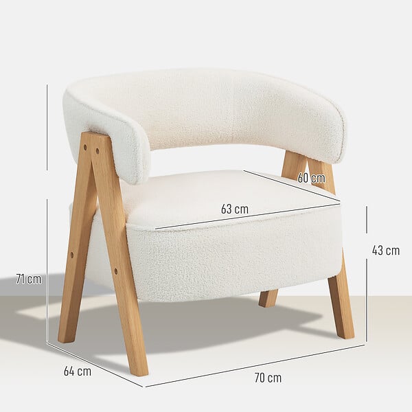 HOMCOM - Fauteuil relax design bouclette - dossier enveloppant grand confort - bois blanc - large