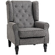 HOMCOM - Fauteuil à oreilles style Chesterfield dossier capitonné grand confort bois noir tissu gris foncé - vignette