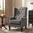 HOMCOM - Fauteuil à oreilles style Chesterfield dossier capitonné grand confort bois noir tissu gris foncé - vignette