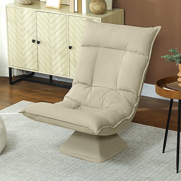 HOMCOM - Fauteuil relax pivotant inclinaison réglable 5 niv. épais garnissage velours microfibre beige - large