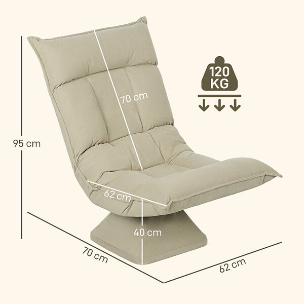 HOMCOM - Fauteuil relax pivotant inclinaison réglable 5 niv. épais garnissage velours microfibre beige - large
