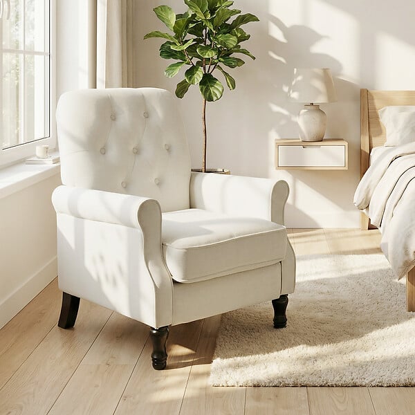 HOMCOM - Fauteuil de salon style baroque dossier effet capitonné tissu crème - large