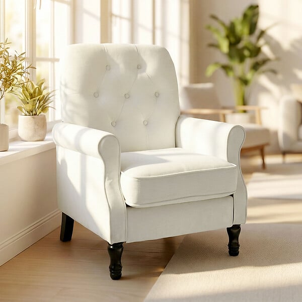 HOMCOM - Fauteuil de salon style baroque dossier effet capitonné tissu crème - large