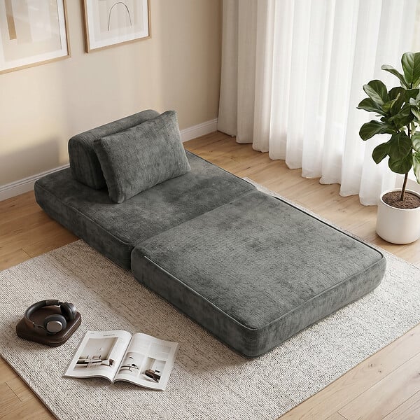 HOMCOM - Chauffeuse 1 place grand confort 2 coussins tissu chenille gris - large