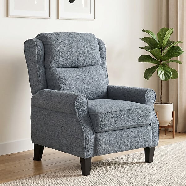 HOMCOM - Fauteuil classique chic inclinable bouclette gris - large