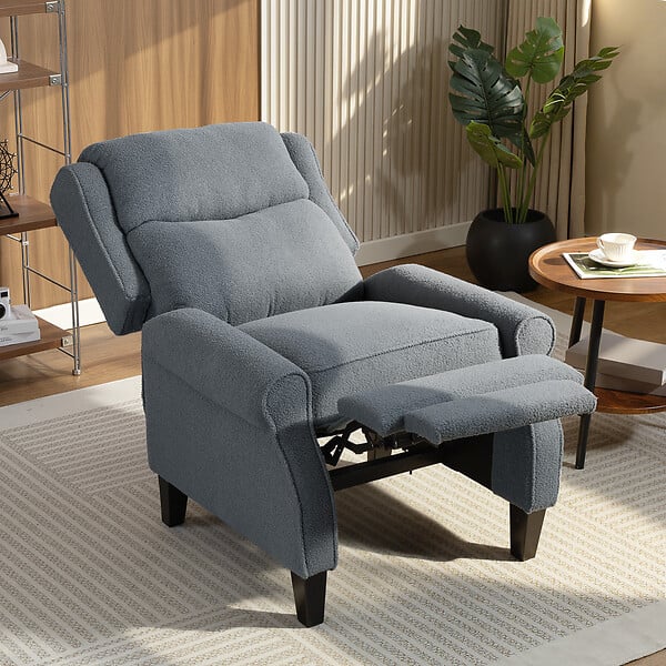 HOMCOM - Fauteuil classique chic inclinable bouclette gris - large