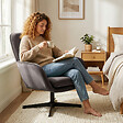 HOMCOM - Fauteuil lounge design pivotant acier noir velours anthracite - vignette