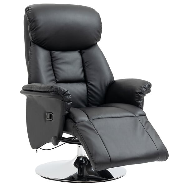 HOMCOM - Fauteuil relax inclinable repose-pied réglable pivotant 360° piètement métal chromé revêtement synthétique noir - large