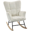HOMCOM - Fauteuil à bascule style nordique bouclette crème bois clair - vignette