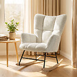 HOMCOM - Fauteuil à bascule style nordique bouclette crème bois clair - vignette