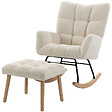 HOMCOM - Fauteuil à bascule avec repose-pieds style nordique bouclette crème - vignette