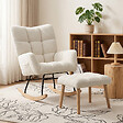 HOMCOM - Fauteuil à bascule avec repose-pieds style nordique bouclette crème - vignette
