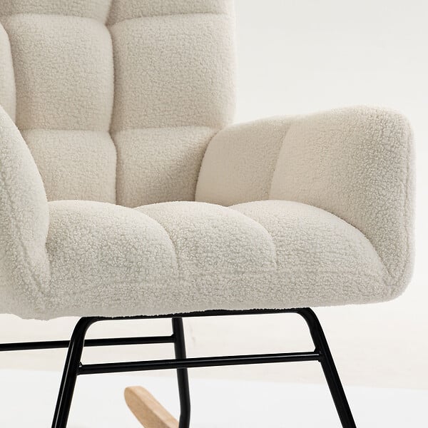 HOMCOM - Fauteuil à bascule avec repose-pieds style nordique bouclette crème - large