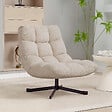 HOMCOM - Fauteuil lounge style Chesterfield grand confort pivotant piètement acier croisé noir tissu chenille beige - vignette