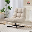 HOMCOM - Fauteuil lounge style Chesterfield grand confort pivotant piètement acier croisé noir tissu chenille beige - vignette