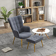 HOMCOM - Fauteuil design à oreilles avec repose-pieds métal doré velours gris - vignette