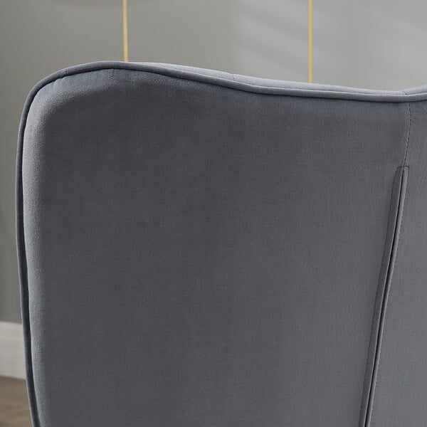 HOMCOM - Fauteuil design à oreilles avec repose-pieds métal doré velours gris - large