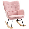 HOMCOM - Fauteuil à bascule rocking chair design - structure acier piètement bois tissu effet laine bouclé rose - vignette