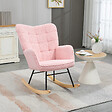 HOMCOM - Fauteuil à bascule rocking chair design - structure acier piètement bois tissu effet laine bouclé rose - vignette
