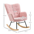 HOMCOM - Fauteuil à bascule rocking chair design - structure acier piètement bois tissu effet laine bouclé rose - vignette