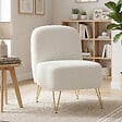 HOMCOM - Fauteuil lounge design bouclette piètement épingle acier doré - vignette