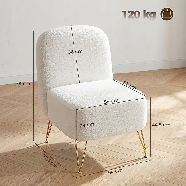 HOMCOM - Fauteuil lounge design bouclette piètement épingle acier doré - large