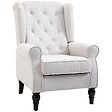 HOMCOM - Fauteuil à oreilles style Chesterfield dossier capitonné grand confort bois noir tissu crème - vignette