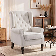 HOMCOM - Fauteuil à oreilles style Chesterfield dossier capitonné grand confort bois noir tissu crème - vignette