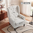 HOMCOM - Fauteuil à oreilles style Chesterfield dossier capitonné grand confort bois noir tissu crème - vignette