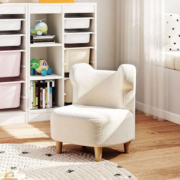 AIYAPLAY - Fauteuil enfant design scandinave nuage - piètement bois clair tissu polaire beige - large