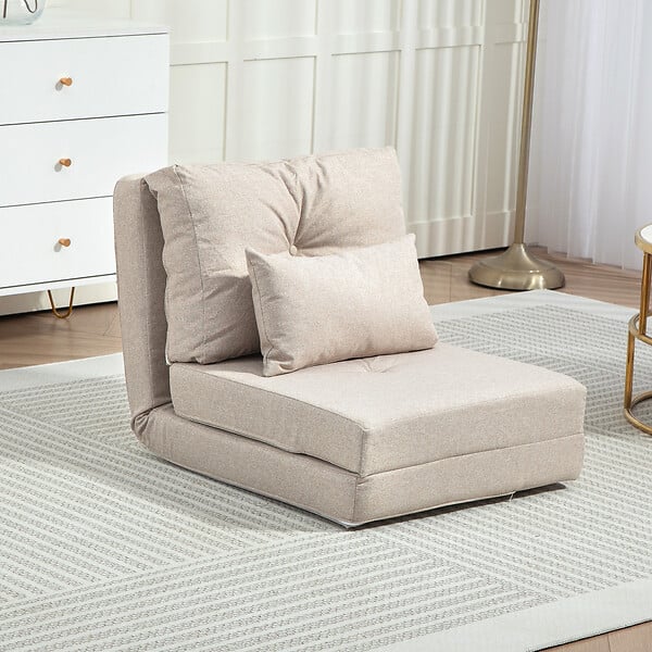 HOMCOM - Fauteuil convertible chauffeuse inclinable - coussin inclus - tissu beige - large